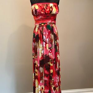 Tropical strapless long dress